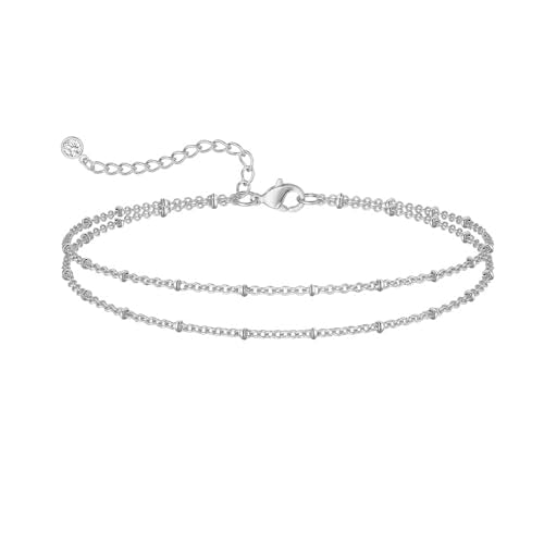 Nanafast Ankle Bracelets for Women, 14k Gold Plated Ankle Bracelet for Women, Cute Dainty Anklets, Adjustable Beach Jewelry - color: Silver
