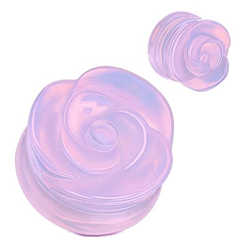 hand carved opalite rose organic stone ear plugs gauges - style: 12mm- 1/2" Lavender