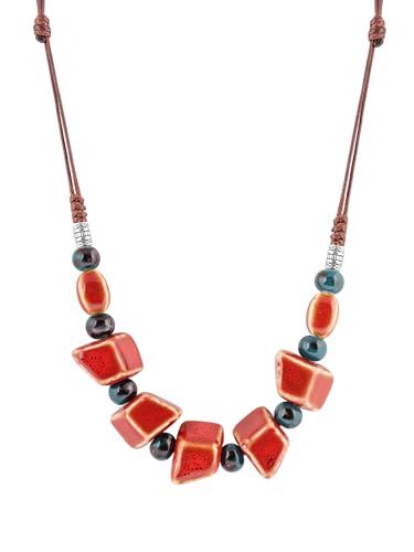 MINACHI Bohemian Hippie Colorful Ceramic Geometric Bead Strand Necklace, Vintage Boho Statement Jewelry Gift for Women - color: S01C