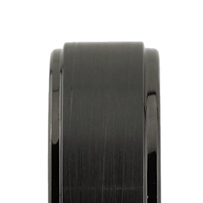 Tungsten Carbide Wedding Bands That Feature Different Finishes and Edge Colors - color: Black/Brushed-8mm