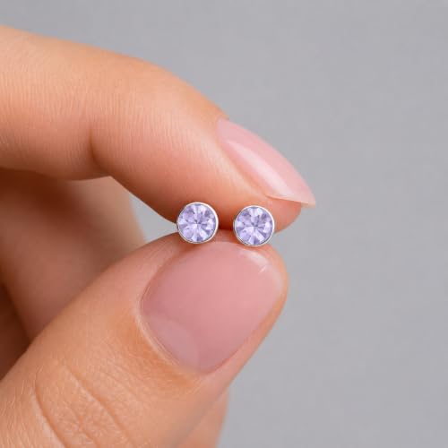 Stainless Steel Stud Earrings 5mm Crystal Birthstone Ultra-Tiny Cartilage Tragus Helix Second Ear Stackable Jewelry - color: Light Purple