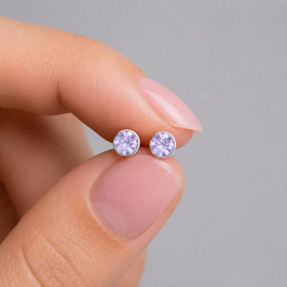 Stainless Steel Stud Earrings 5mm Crystal Birthstone Ultra-Tiny Cartilage Tragus Helix Second Ear Stackable Jewelry - color: Light Purple