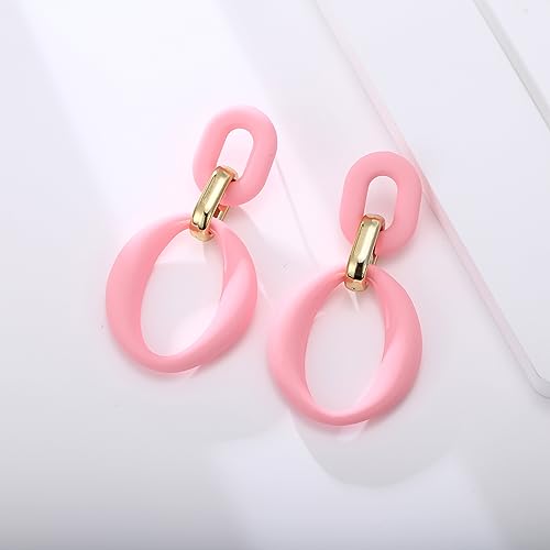 RUOFFETA Acrylic Rectangle Earrings, Fashion Acrylic Square/Oval/Hoop Statement Drop Earrings for Women - color: Pink Oval