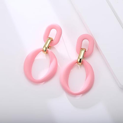 RUOFFETA Acrylic Rectangle Earrings, Fashion Acrylic Square/Oval/Hoop Statement Drop Earrings for Women - color: Pink Oval