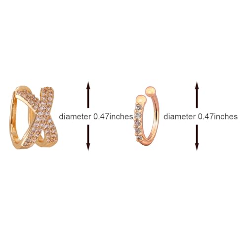 2 Pairs Ear Cuff Earrings for Women 14K Gold Plated Non Tarnish Gold Ear Cuffs Set Cute Fake Piercings Earings Rhinestones Clip On Earrings Wraps Jewelry - color: Rose Gold-1