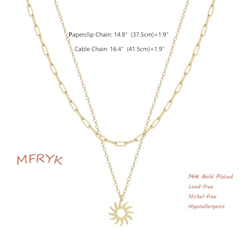 MFRYK Gold/Silver Necklaces Stack For Women,14K Gold/Sterling Silver Plated Simple Layered Choker Necklaces For Women,Stackable Multilayer Pearl Cross Disc Circle Pendant Cuban Herringbone Snake Paperclip Chain Necklaces Set Jewelry Gift for Women - style