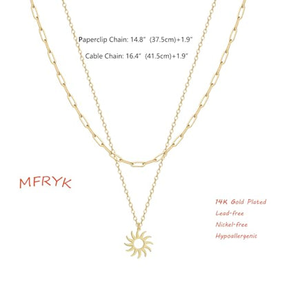 MFRYK Gold/Silver Necklaces Stack For Women,14K Gold/Sterling Silver Plated Simple Layered Choker Necklaces For Women,Stackable Multilayer Pearl Cross Disc Circle Pendant Cuban Herringbone Snake Paperclip Chain Necklaces Set Jewelry Gift for Women - style
