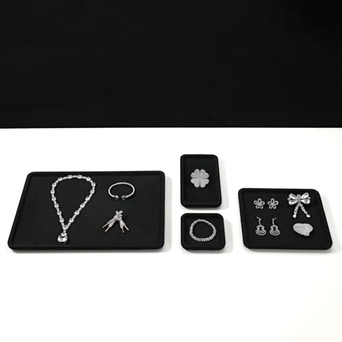 Microfiber Jewelry Trays Stackable Ring Earring Bracelet Necklace Bangle Watch Display Tray Drawer Organizer 7.08 * 3.93 * 0.59inch (Black - color: Black, size: 18*10cm Tray