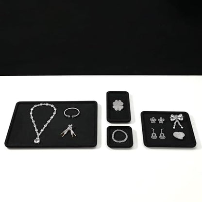 Microfiber Jewelry Trays Stackable Ring Earring Bracelet Necklace Bangle Watch Display Tray Drawer Organizer 7.08 * 3.93 * 0.59inch (Black - color: Black, size: 18*10cm Tray
