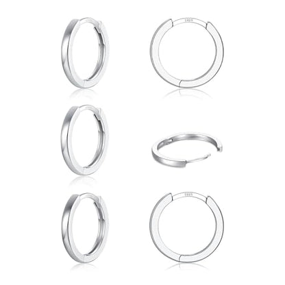 3 Pairs 925 Sterling Silver Small Huggie Hoop Earrings for Women Men | 14K White Gold Plated, Hypoallergenic, Small Silver Hoops - color: P-Silver 3Pairs 10mm