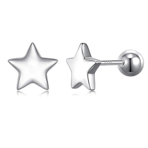 JSGEMSLEE Hypoallergenic 925 Sterling Silver Stud Earrings for Women With Screw Back Small Butterfly Heart Flower Earrings for Girls Tragus Cartilage Jewelry Gifts - color: star