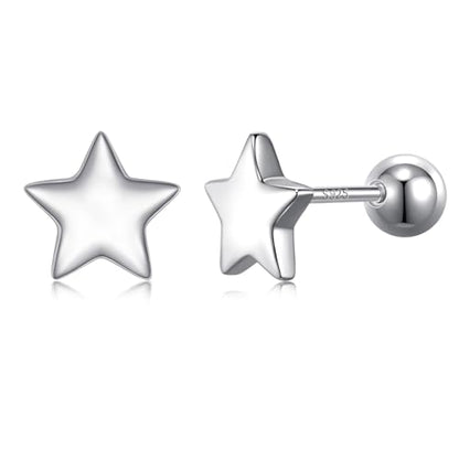 JSGEMSLEE Hypoallergenic 925 Sterling Silver Stud Earrings for Women With Screw Back Small Butterfly Heart Flower Earrings for Girls Tragus Cartilage Jewelry Gifts - color: star