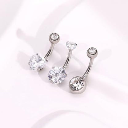 REVOLIA 3Pcs 14G F136 Titanium Belly Button Rings for Women Hypoallergenic Cubic Zirconia Navel Rings Heart Belly Rings Sliver Pretty Belly Piercing Barbells 6-16mm - color: silver