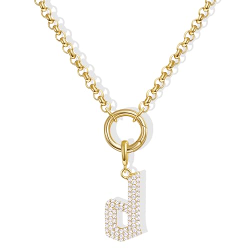 KissYan Custom Charm Necklaces for Women, 14K Gold Plated Initial Letter Pendant Box Chain Necklace Dainty Jewelry Gift - style: Gold D