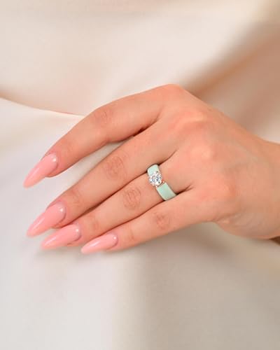 Rinfit Silicone Ring with Stone, Round Cut CZ | AAAAA Grade Cubic Zirconia, Solitaire Engagement Ring for Her, Flexible Rubber Wedding Band for Women, Patented Design - color: Pack I: Light Green / Rose Gold