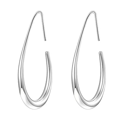Lightweight Teardrop Hoop Earrings for Women - 14k Gold/White Gold Plated Large Oval Pull Through Hoop Earrings High Polished Statement Jewelry Gift for Women - color: silver 30*18