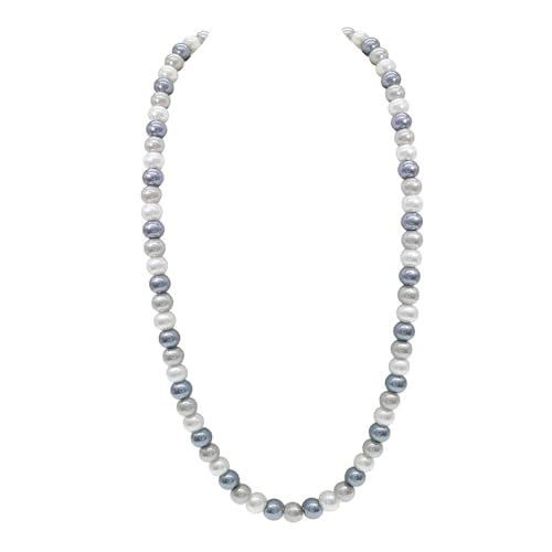 AAA+ Simulated Pearl Strand Necklace Colorful 10mm Pearls Choker Necklaces for Women 1920s Long Costume Jewelry Gift - color: long pearl necklace White Grey Shades 24 Inches