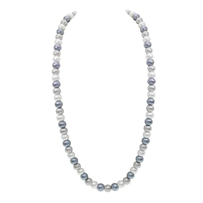 AAA+ Simulated Pearl Strand Necklace Colorful 10mm Pearls Choker Necklaces for Women 1920s Long Costume Jewelry Gift - color: long pearl necklace White Grey Shades 24 Inches