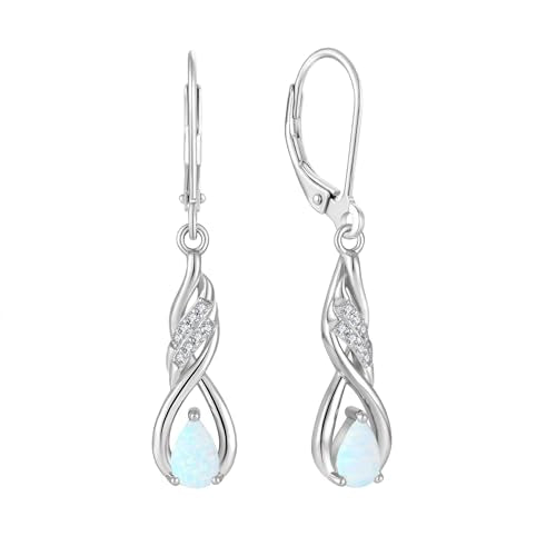 Created Opal Earrings 925 Sterling Silver Leverback Drop Dangle Earrings 5A Cubic Zirconia Jewelry for Women - color: C white opal