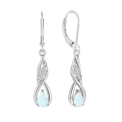 Created Opal Earrings 925 Sterling Silver Leverback Drop Dangle Earrings 5A Cubic Zirconia Jewelry for Women - color: C white opal