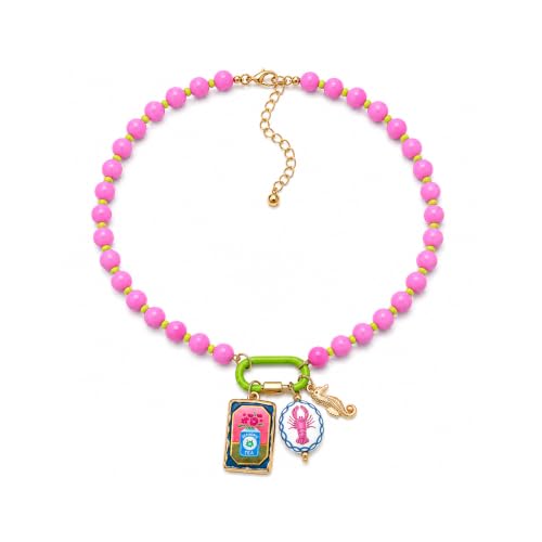 LIU JUN Colorful Beaded Necklace for Women, Chunky Boho Fish Starfish Conch Pendant Acrylic Bead Necklaces Cute Y2K Summer Beach Jewelry Gifts - color: Seahorse-1