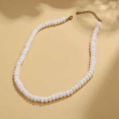 Gemstone Beaded Necklace for Women Colorful Natural Stone Freshwater Pearl Surfer Beach Rainbow Necklace Jewelry Gift - color: White-2