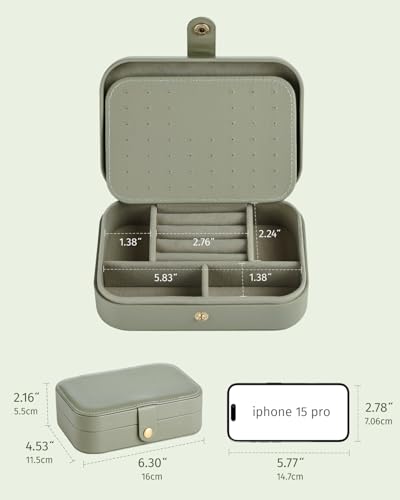 Jewelry Travel Case, Portable Travel Jewelry Box for Women, PU Leather, Snap Closure, Jewelry Holder Organizer Travel Essentials, Green - color: Green