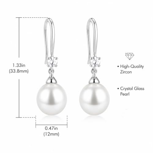 Pearl Earrings for Women, 14k Gold Plated Trendy Diamond Pearl Drop Earrings Hypoallergenic Dainty Bridal Gifts Wedding jewelry for Women - color: Silver-Pearl Style D
