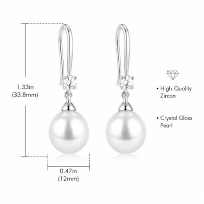 Pearl Earrings for Women, 14k Gold Plated Trendy Diamond Pearl Drop Earrings Hypoallergenic Dainty Bridal Gifts Wedding jewelry for Women - color: Silver-Pearl Style D