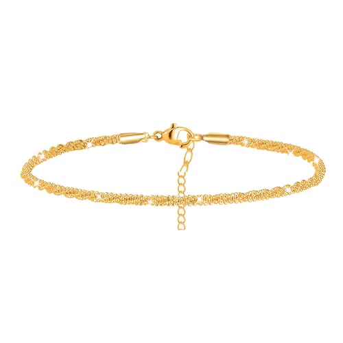 Nanafast Women's Ankle Bracelets, Sparkling Multi-layer Anklet Bracelets for Women, Adjustable Shiny Gold/Silver Anklets for Women, Beach Cute Anklets Jewelry for Summer - color: 1layersGold