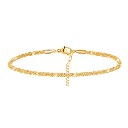 Nanafast Women's Ankle Bracelets, Sparkling Multi-layer Anklet Bracelets for Women, Adjustable Shiny Gold/Silver Anklets for Women, Beach Cute Anklets Jewelry for Summer - color: 1layersGold