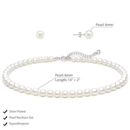 LULII Pearl Necklaces for Women 14K Gold Plated Dainty Layered Single Pearl Necklace Simple Daisy Pearls Choker Cute Gold Necklace Stack Jewelry Sets for Women Trendy Gifts - color: Pearl Necklace and Earring Set