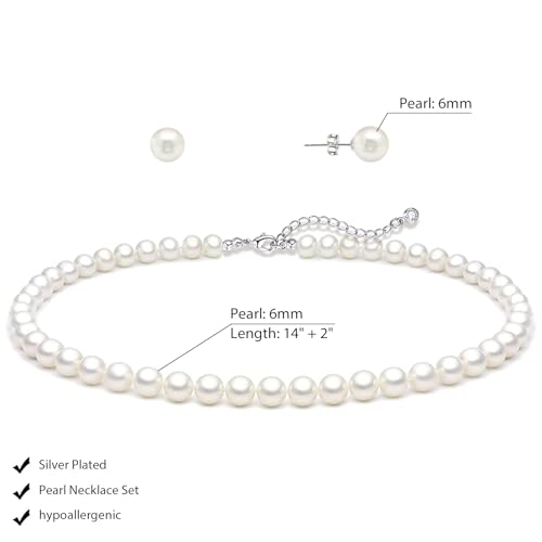 LULII Pearl Necklaces for Women 14K Gold Plated Dainty Layered Single Pearl Necklace Simple Daisy Pearls Choker Cute Gold Necklace Stack Jewelry Sets for Women Trendy Gifts - color: Pearl Necklace and Earring Set
