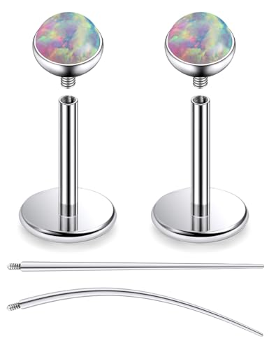 F136 Titanium 20/18/16G Internally Threaded Flat Back Multicolor Opal Stud Earrings Nose Rings Lip Labret Medusa Monroe Piercing Jewelry with Taper for Women Men - color: Pink, size: 20g*6mm*2.5mm