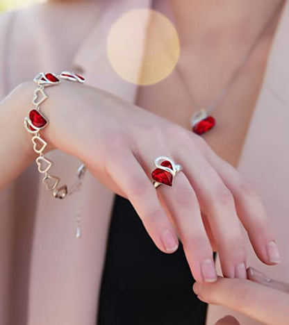 Leafael Infinity Love Women's Adjustable Crystal Heart Ring with Birthstone Crystals Healing Stones, Jewelry Gifts for Women, Birthdays Valentine's Day, Silver-Tone, Open End, Size 6.5-8 - color: 01-January & July-Joy-Siam Ruby Red