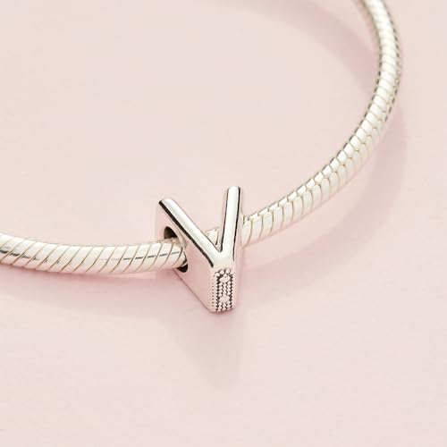 Pandora Alphabet Charm - Compatible Moments - Gift for Her - Made with Sterling Silver - with Gift Box - style: Letter V