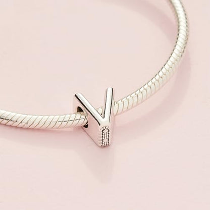 Pandora Alphabet Charm - Compatible Moments - Gift for Her - Made with Sterling Silver - with Gift Box - style: Letter V