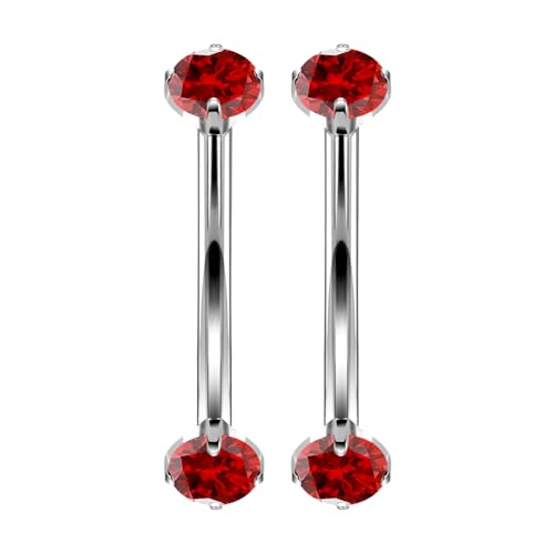 16G Astm F136 Titanium Eyebrow Piercing Jewelry Curved Barbell Eyebrow Ring Vertical Labret Lip Jewelry Daith Rook Earrings Navel Small Belly Button Ring Piercing Jewelry for Women Men CZ - style: 16G, 10MM Length, Red CZ