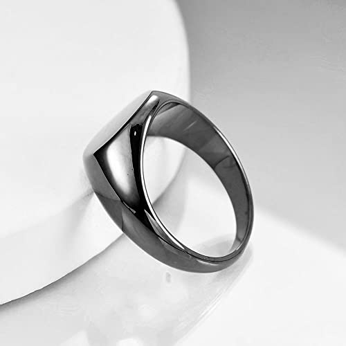 MYNENEY Stainless Steel Round Shape Classical Simple Plain Wedding Engagement Statement Pinky Band Signet Rings for Men Women Size 4-15 - color: Black