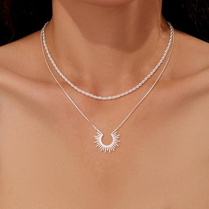 CHESKY Layered Necklaces for Women Trendy, Dainty 14k Gold Plated Pendant Necklace Layering Necklace for Women Non Tarnish Hypoallergenic Sun Gold Necklace Stack Gold Jewelry for Women Gifts - style: SunRope-SL