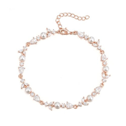 EVER FAITH Gorgeous Cubic Zirconia Pearl Wedding Link Bracelet for Bride | Marquise Teardrop Crystal Bridal Prom Jewelry, for Women Bridesmaids - style: Drop_Clear Rose Gold-Tone