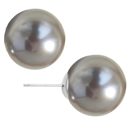 Grey Faux Pearl Stud Earrings, S925 Silver Posts Hypoallergenic for Women - color: Tahitian Platinum Grey, size: 12mm
