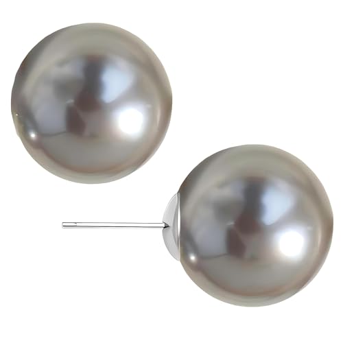 Grey Faux Pearl Stud Earrings, S925 Silver Posts Hypoallergenic for Women - color: Tahitian Platinum Grey, size: 12mm