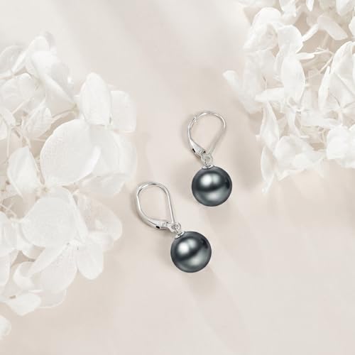 925 Sterling Silver Pearl Leverback Earrings Dangle Drop Jewelry Gifts for Women - style: Dark Gray Pearl