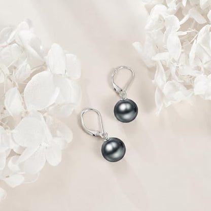 925 Sterling Silver Pearl Leverback Earrings Dangle Drop Jewelry Gifts for Women - style: Dark Gray Pearl