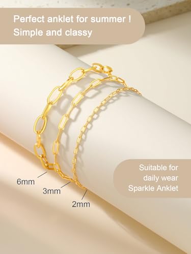 ChainsPro Stainless Steel Waterproof Anklet for Women, Adjustable Non Tarnish Layered Anklets, Trendy Dainty Cuban Link Ankle Bracelet Beach Jewelry Gifts for Swimming & Daily Wear (8.5+2 inches) - style: 3pcs-Style-A-Gold