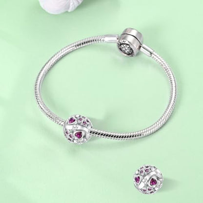 925 Sterling Silver Lucky Clover Birthstone Charms for Bracelets Dangle Pendant with 5A Cubic Zirconia Compatible Pandora Bracelets, Ladies Birthday Gift - style: 7-July