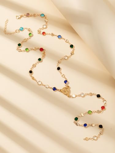 Colorful Crystal Long Necklace for Women Dainty Boho Y-Shaped Color Bead Necklaces Sparkly Rhinestone Pendant Layered Gold Long Chain Choker Good Luck Trend Jewelry Gift Jewelry - color: Head-Gold