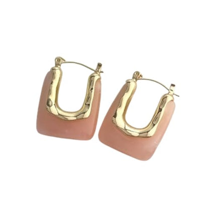 Chunky Acrylic Hoop Earrings Resin Geometric U Shape Hoop Earring Trendy Jewelry Gifts for Women - color: Pink