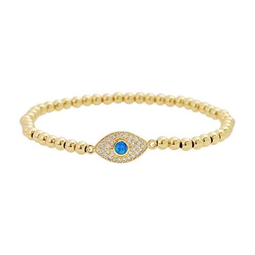 Women Evil Eye Ball chain Elastic bracelet with CZ Cubic Zirconia - color: Opal Gold